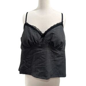 No Boundaries Charcoal Gray Camisole Top with Black Lace XL